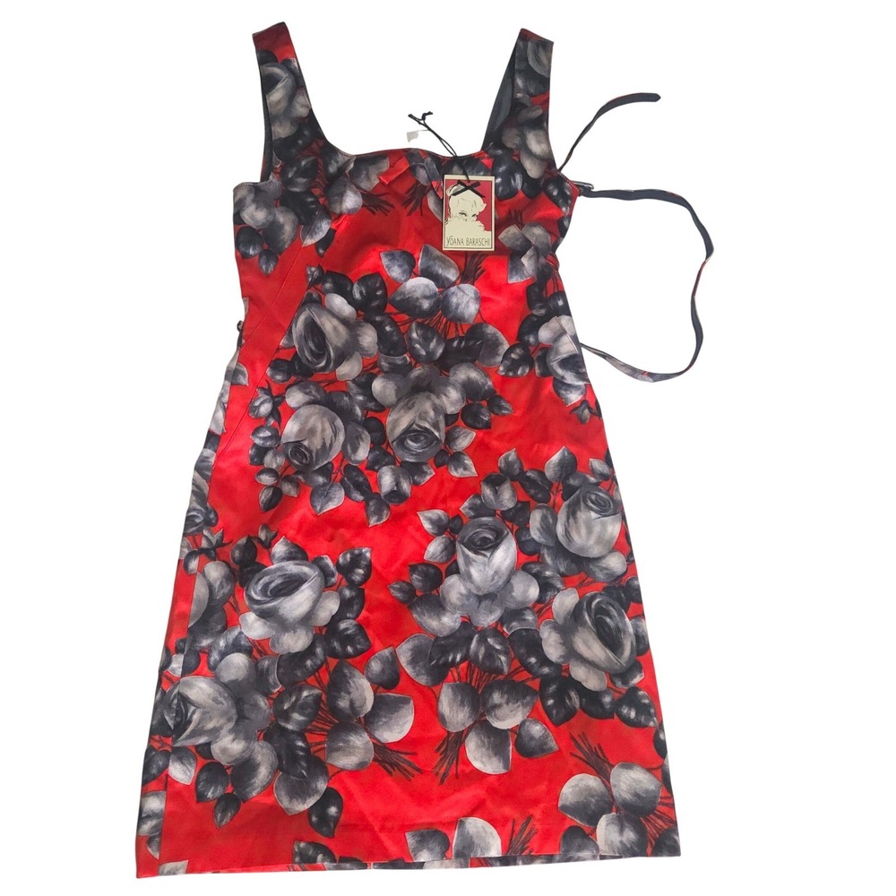 Yoana Baraschi Red Grey Floral Sheath Dress Sz 6 Vermillion Sleeveless 5D52